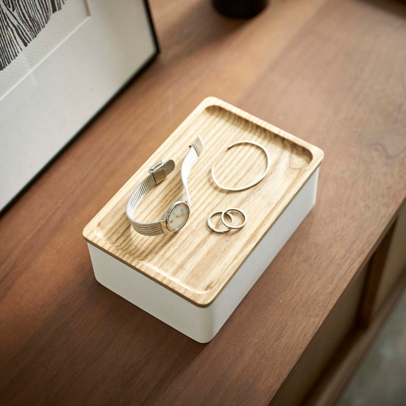 Yamazaki Home Accessory Box, Polystone, Lid, Ash