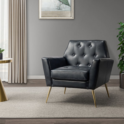 Johan Faux Leather Armchair With Metal Legs and Tufted Back