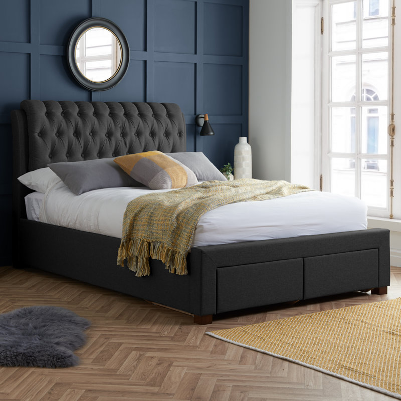 Miladin Upholstered Storage Bed, Double (4'6), Charcoal