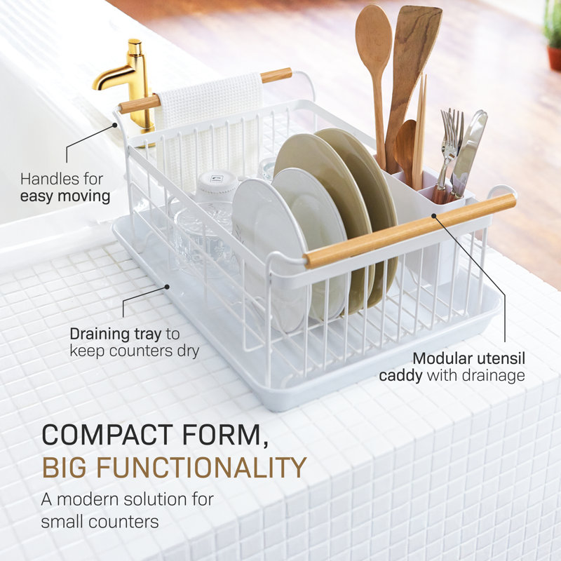 Égouttoir à vaisselle avec égouttoir amovible Yamazaki Home Tosca - Acier - Bois, Blanc