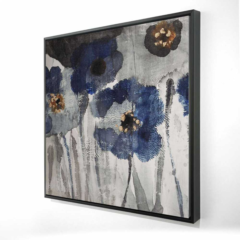 «Blue Blurry Flowers», toile encadrée romantique, H 37,25 po x l 37,25 po
