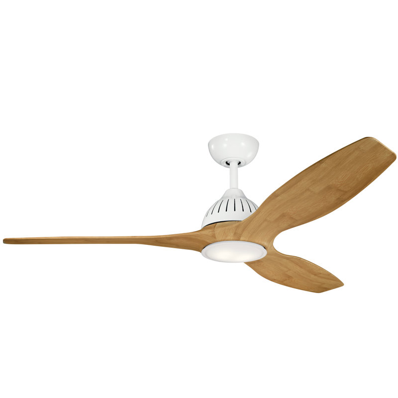 60'' Ceiling Fan with LED Lights, White with Bamboo Blades