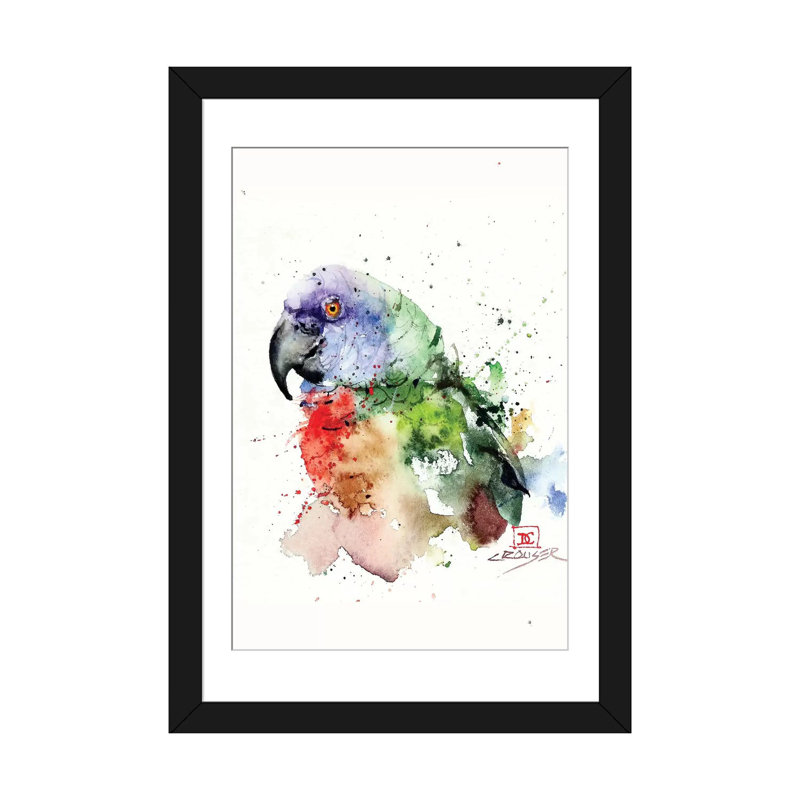 « perroquet », reproduction d’impression sur toile tendue, Papier avec cadre noir, Blanc, H 24 po x l 16 po x P 1 po