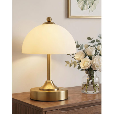 Lampe de table sans fil 9 po, lampe à pile rechargeable en or 5200 mAh, petite table de chevet en verre pour la chambre à coucher