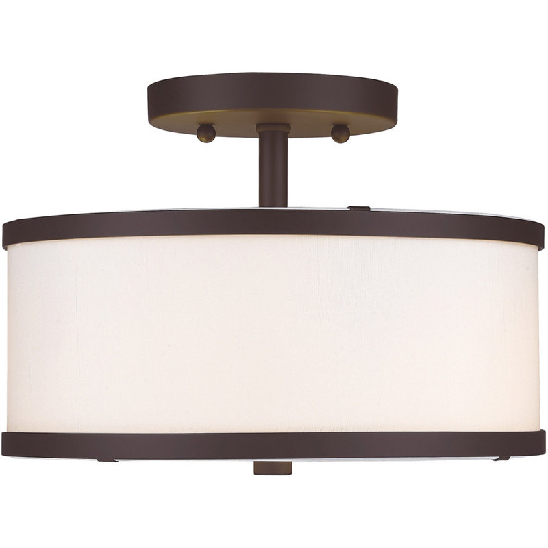 Plafonnier semi-encastré en tissu Enda, Blanc cassé, Bronze, H 8 po x l 11 po x P 11 po