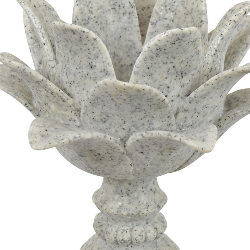 Porte-bougie de table, feuille de lotus sculpturale, gris moucheté, 10 po