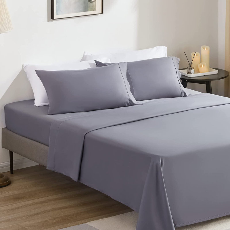 Microfiber Percale Sheet Set, Gull Gray, Full Sheet Set with 2 Pillowcases
