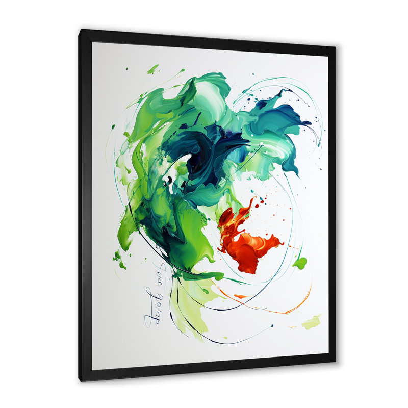 «Green and White Abstract Expression», peinture d'art abstrait III, Cadre simple noir, H 32 po x l 24 po x P 1 po