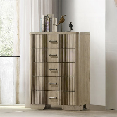 Commode de style rustique 1Pc avec 5 tiroirs de rangement en bois de chêne antique