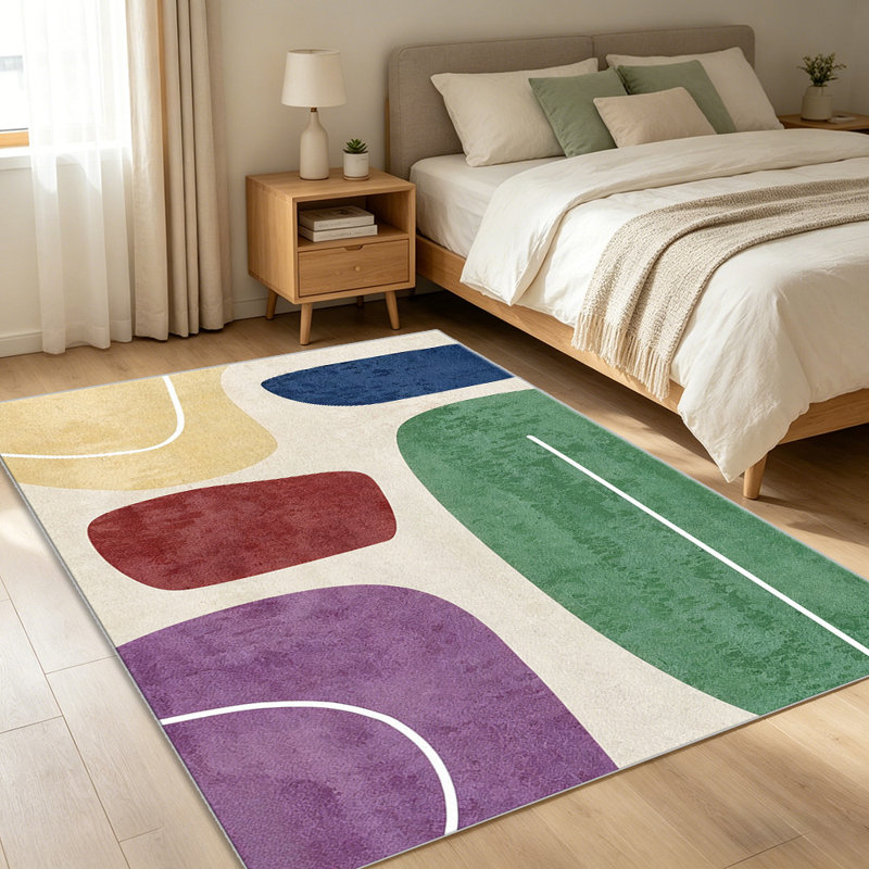 Green Red Abstract Shapes carpet-easy to clean, machine-washable, soft and comfortable; suitable for door mats, kitchens, living rooms, bedrooms, corridors, and laundry areas. Easy to clean, durable carpet for home decoration.