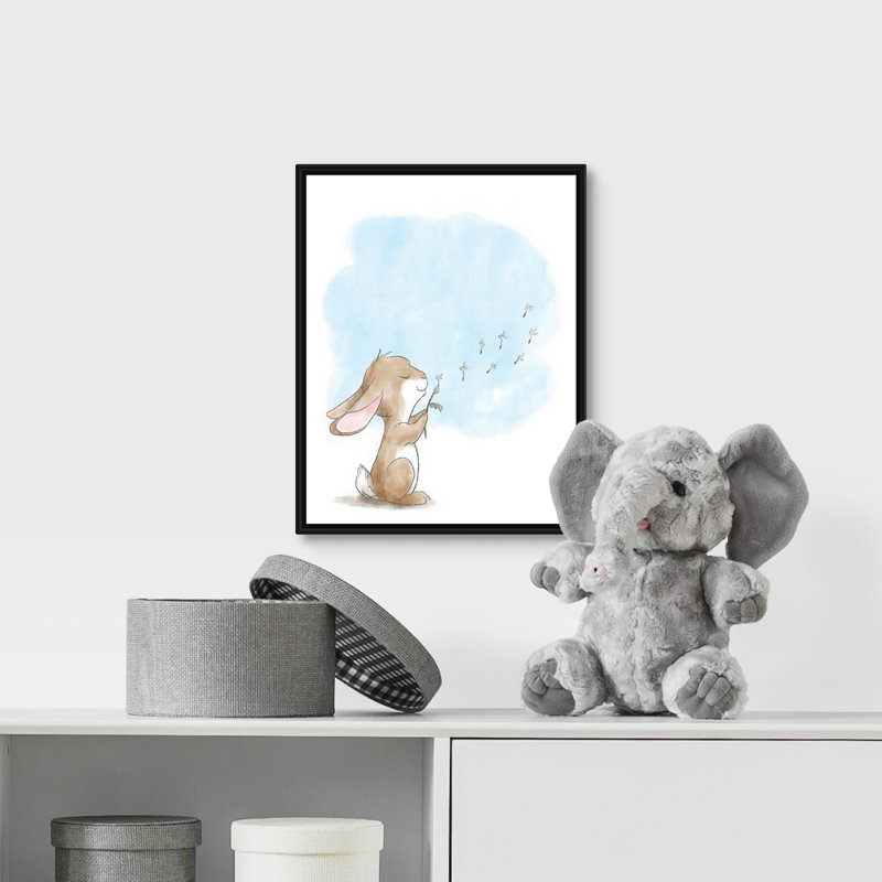 « souffleing pissenlits », impression Little Bunny, H 14 po x l 11 po x P 1,75 po, Cadre pour toile flottant noir