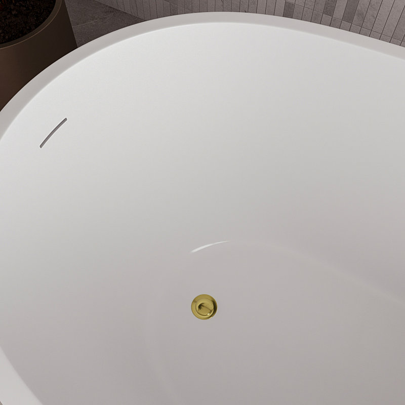 Baignoire autoportante blanche lustrée 55 "avec drain interne Streamline, Or poli