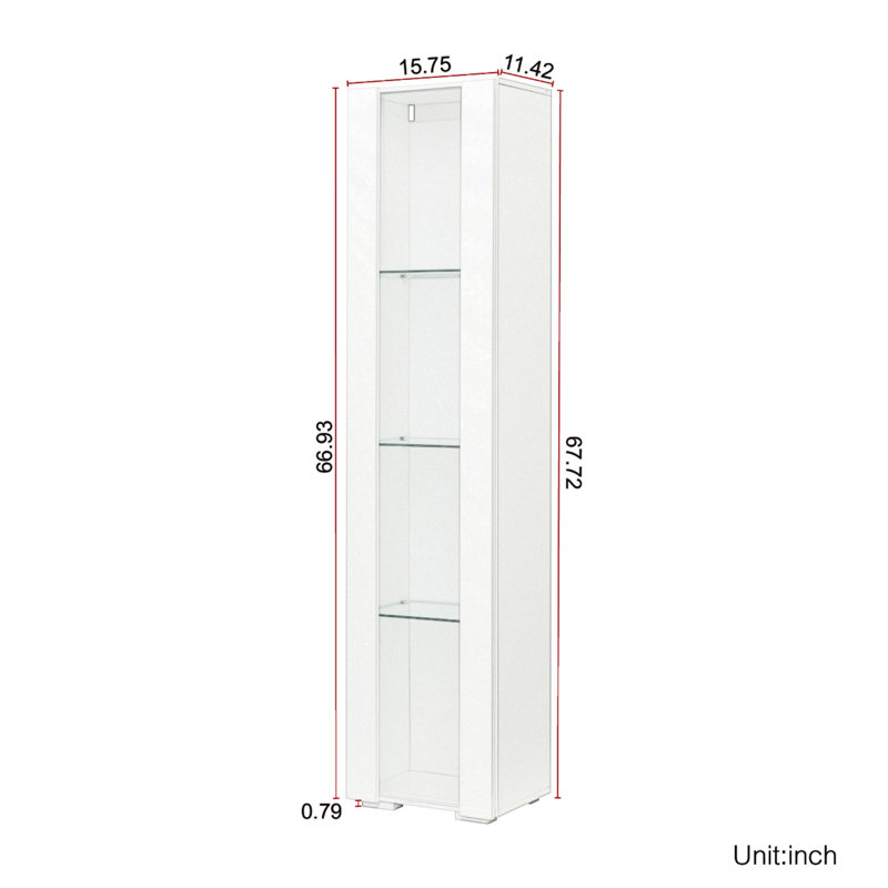 Zermatt Modern Style Curio Cabinet with Adjustable Glass Shelves and Wire Management Hole for Living Room, Bedroom, White  