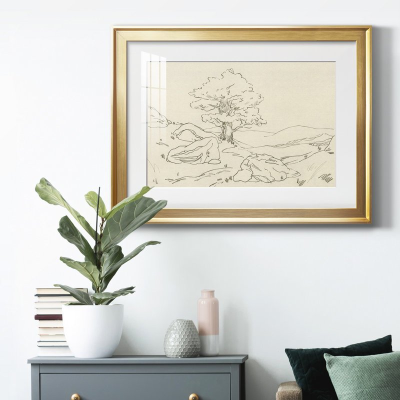 Chêne Christchurch II, Papier avec cadre doré, H 26,5 po x l 36,5 po x P 1 po, Blanc
