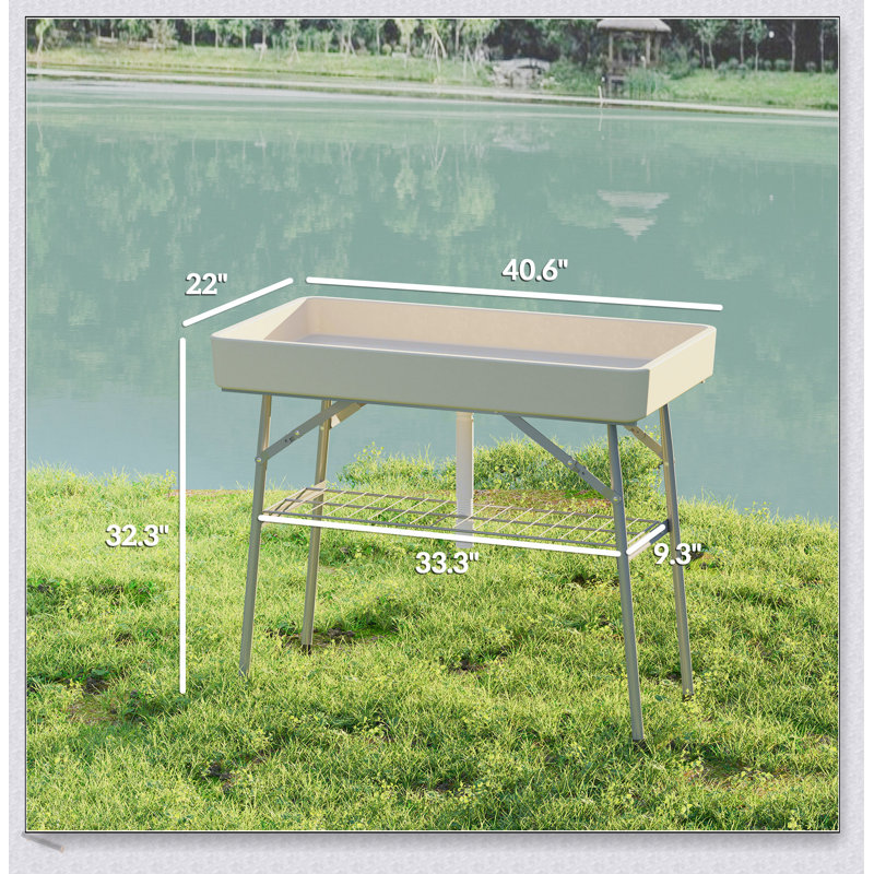 Table de glacière extérieure pliante avec drain et rangement, parfaite pour les pique-niques et les fêtes, Cannelle / Gris