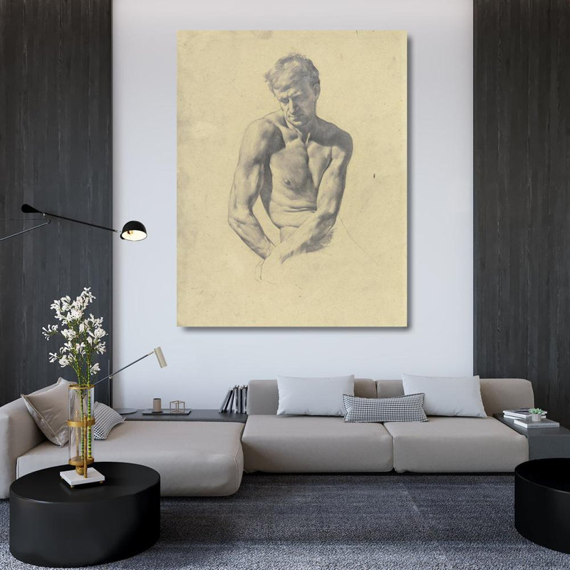 "Masculin semi-nu" par Karl Stauffer-Bern - Toile tendue avec châssis, H 48 po x l 33 po