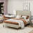 High Headboard Upholstered Bed, Bed Frame, 12-Slat Support, Easy To Assemble, Beige, Linen Cloth, No Box Spring Needed-1350736271
