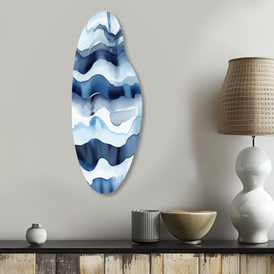 Abstract Classic Blue Waves II - Fractals Curved Shape Metal Wall Sculpture
