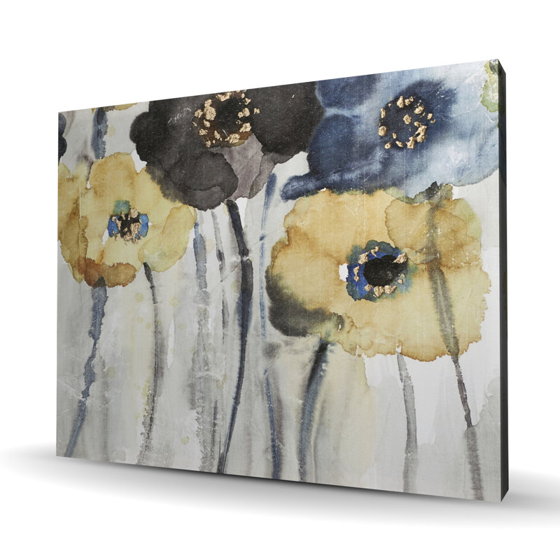 Toile contemporaine grise, bleue et jaune