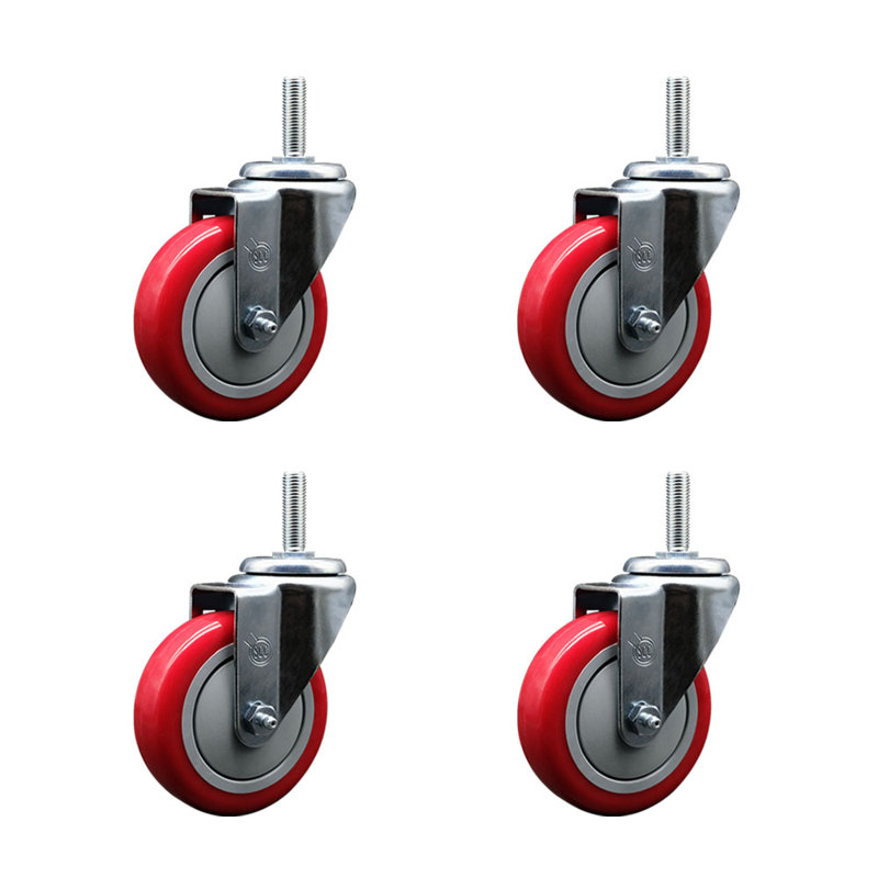 Poly Wheel Swivel 5/8 Inch Threaded Stem Caster Set 2 Brakes