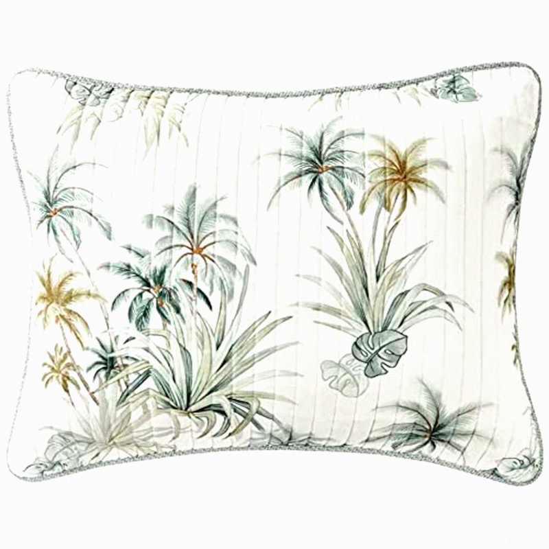 Serenity Blue Cotton Sham - Pre-Washed Bedding with Envelope Closure for Extra Softness - Standard Size 21" x 27" - Palm Design