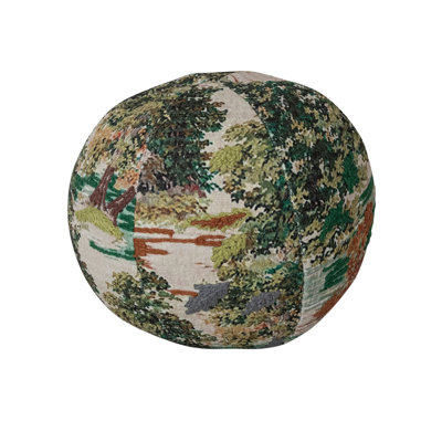 Fabric Printed Orb Pillow With Landscape And Embroidery