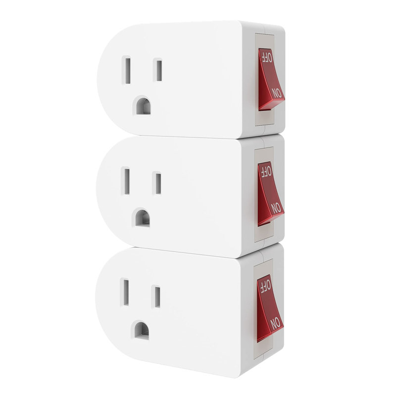 3 Pack Grounded Outlet Wall Tap Adapter with On/Off Power Switch，Single Outlet with Switch,White