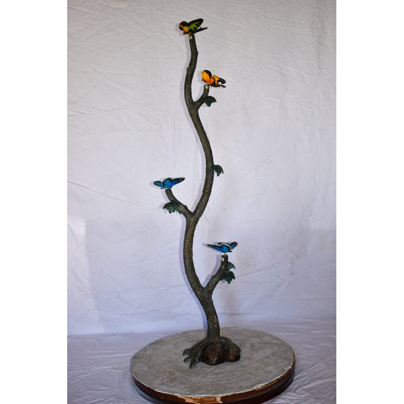 Four Butterflies On A Tree Branch Bronze Statue Size: 7" X 9" X 50"H