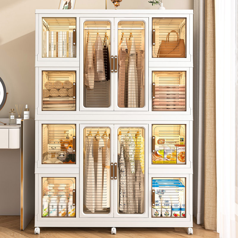 Organisateur de rangement portatif pour garde-robe pour vêtements avec 12 portes magnétiques et 12 cubes, idéal pour le rangement de vêtements pour enfants et divers articles