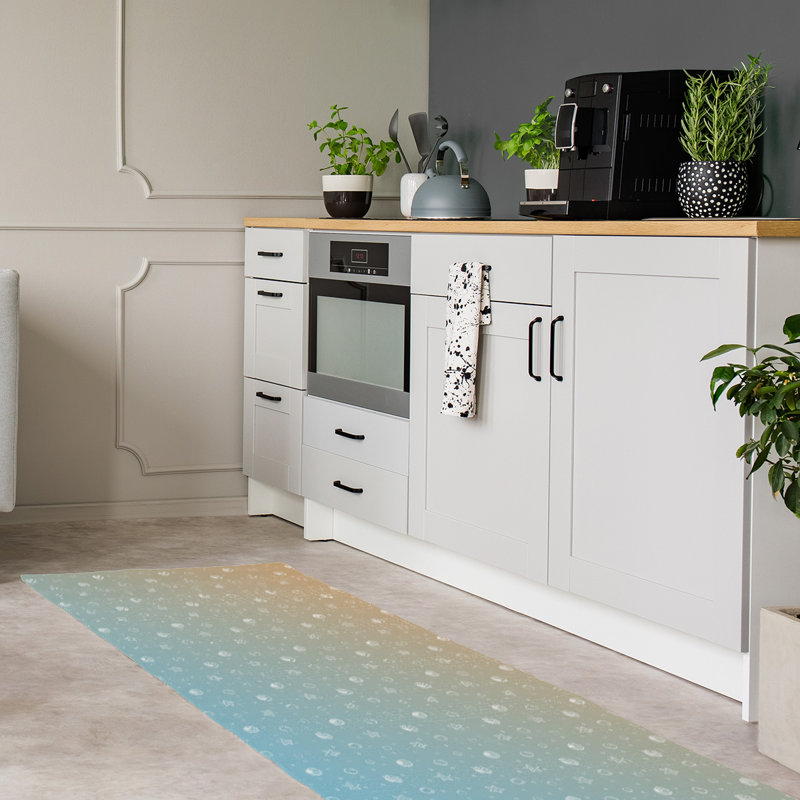 Tapis saumon / bleu / jaune, Tapis de couloir 2 pi 6 po x 8 pi