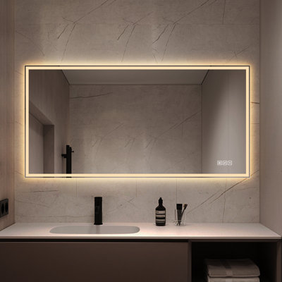 48 in. x 24 in. LED Bathroom Vanity Wall Mirror with Straight-Edge Design, Frosted Glass Finish, Anti-Fog, Dimmable 3 Color Lighting, Copper-Free Silver Glass