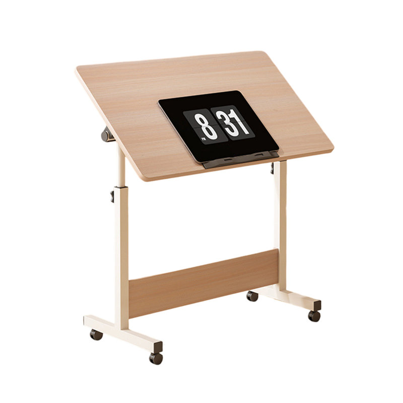 Foldable Mobile Stand Up Desk With Wheels, White Maple