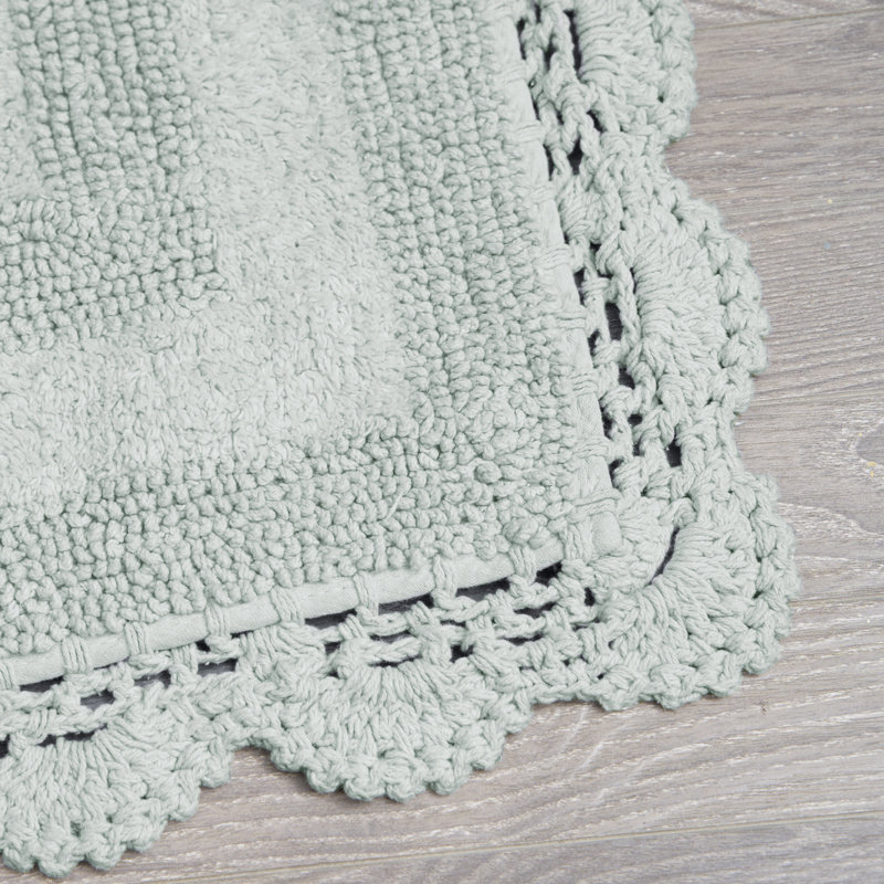 Laura Ashley Crochet Cotton 2 Pieces Bath Rugs, Sage Green