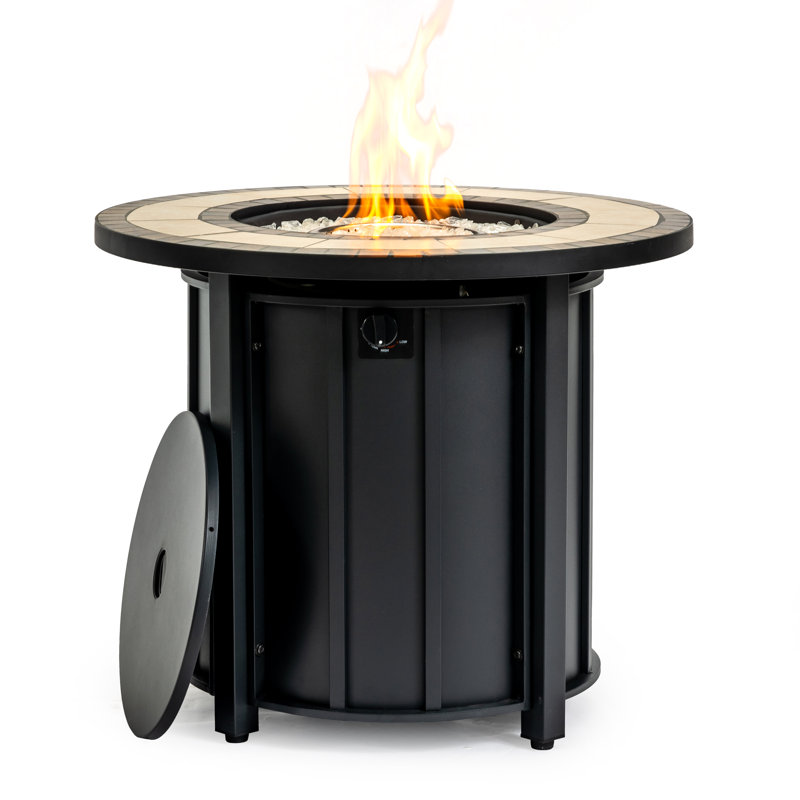 30" Propane Gas Fire Pit Table,50000 BTU Round Steel Fire Pit with Mosaic Ceramic Tabletop for Outside Patio Deck Garden Backyard- Black