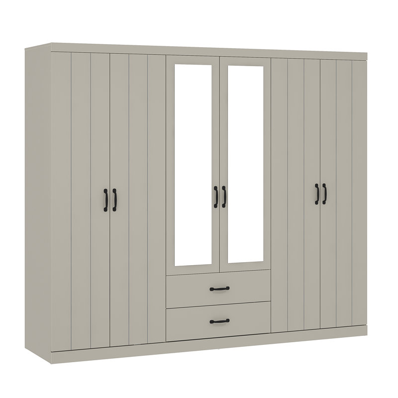 ALLINGTON 6 Door 2 Drawer Wardrobe With Mirror, Light Grey