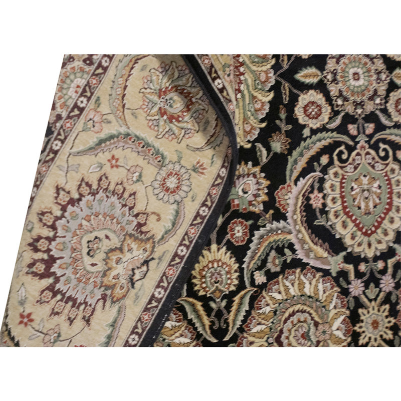 Tapis noir et doré de haute qualité noué à la main