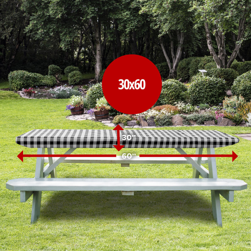 Vinyl Picnic Fited Tableclth Rectangle 48X24 Black, Black, 60"  x 30"