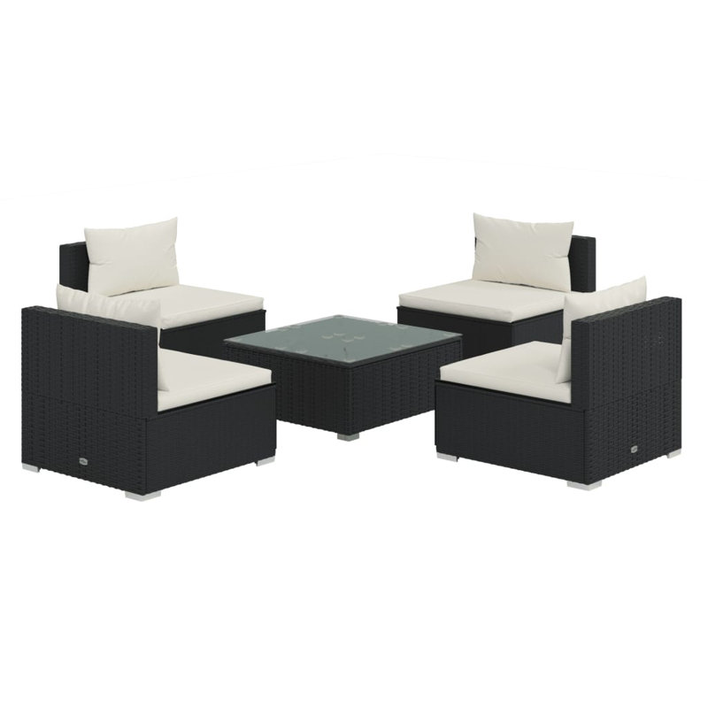 4 - Person Seating Group with Cushions, Black, Black