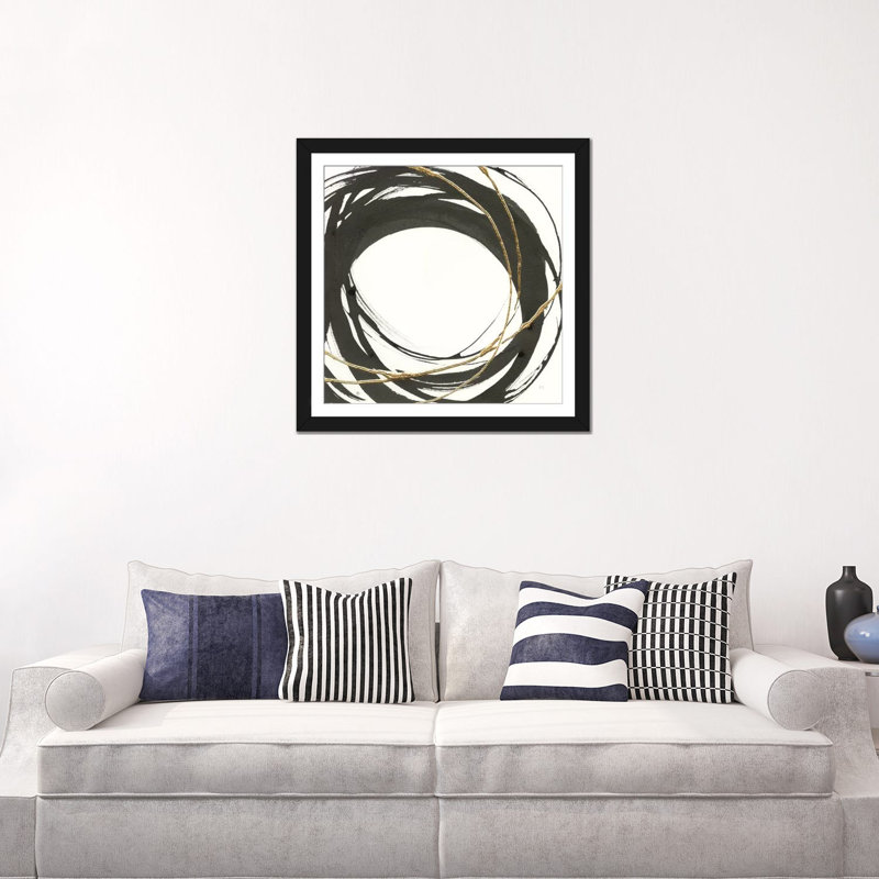 «Gilded Enso III», impression sur toile, H 16 po x l 16 po x P 1 po, Papier beaux-arts encadré noir, Blanc