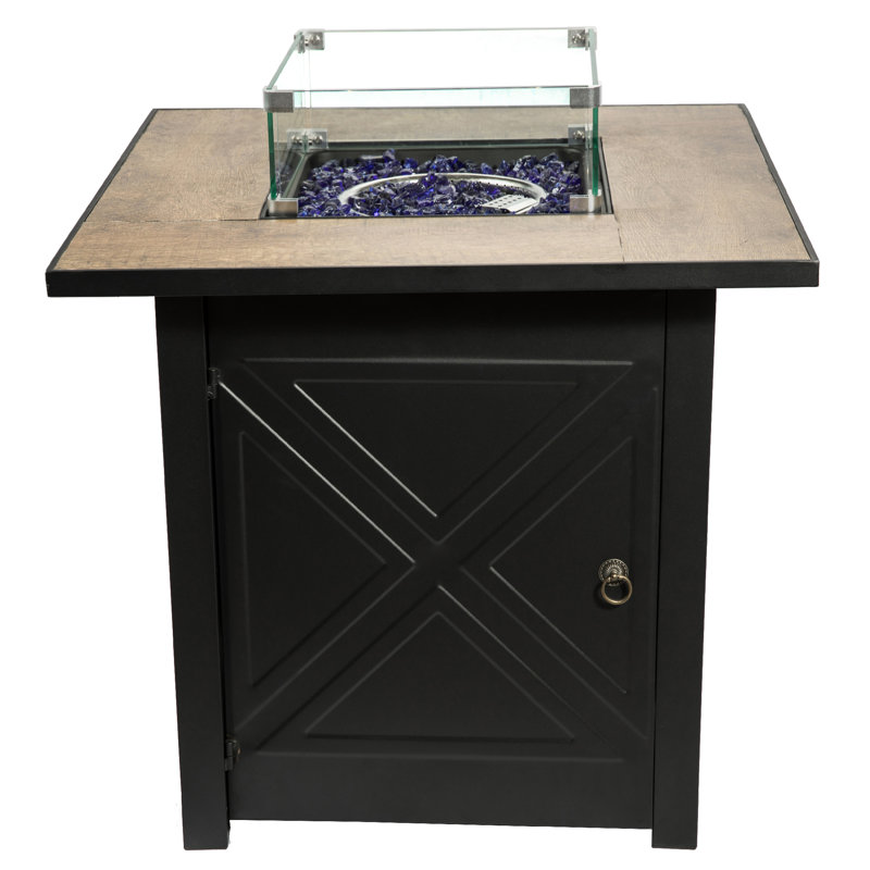 Black Steel Square Propane Fire Pit Table with Ceramic Top