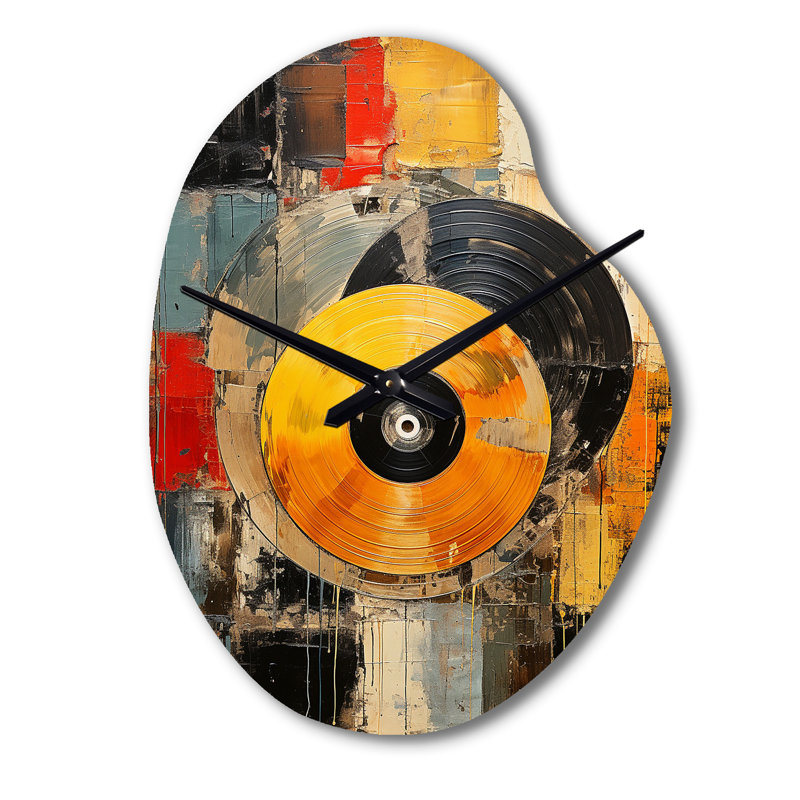 Coloré rétro vinyle I - Disque vinyle asymétrique horloge murale en métal, forme d'horloge moderne unique, Petit