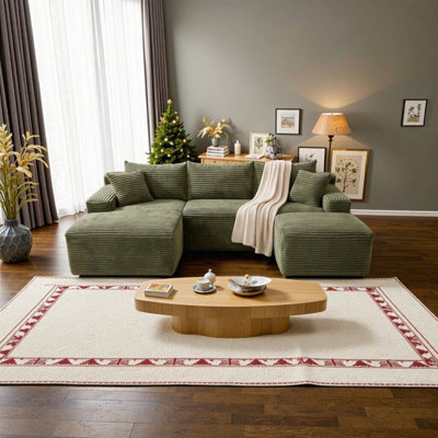 Canapé modulaire en U à assise profonde avec revêtement en velours côtelé moelleux, aucun assemblage requis