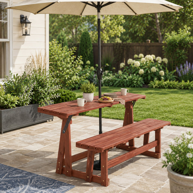Solid Wood Outdoor Picnic Table , 55.5 " W 30 " D