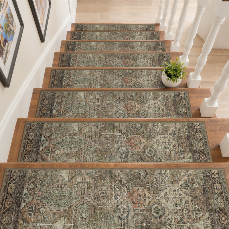 Tapis d'escalier antidérapants pour l'intérieur, Sauge / vert, 15