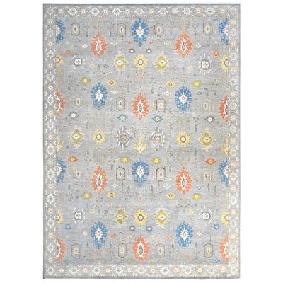 Hand Knotted Wool Area Rug in Charcoal And Silver