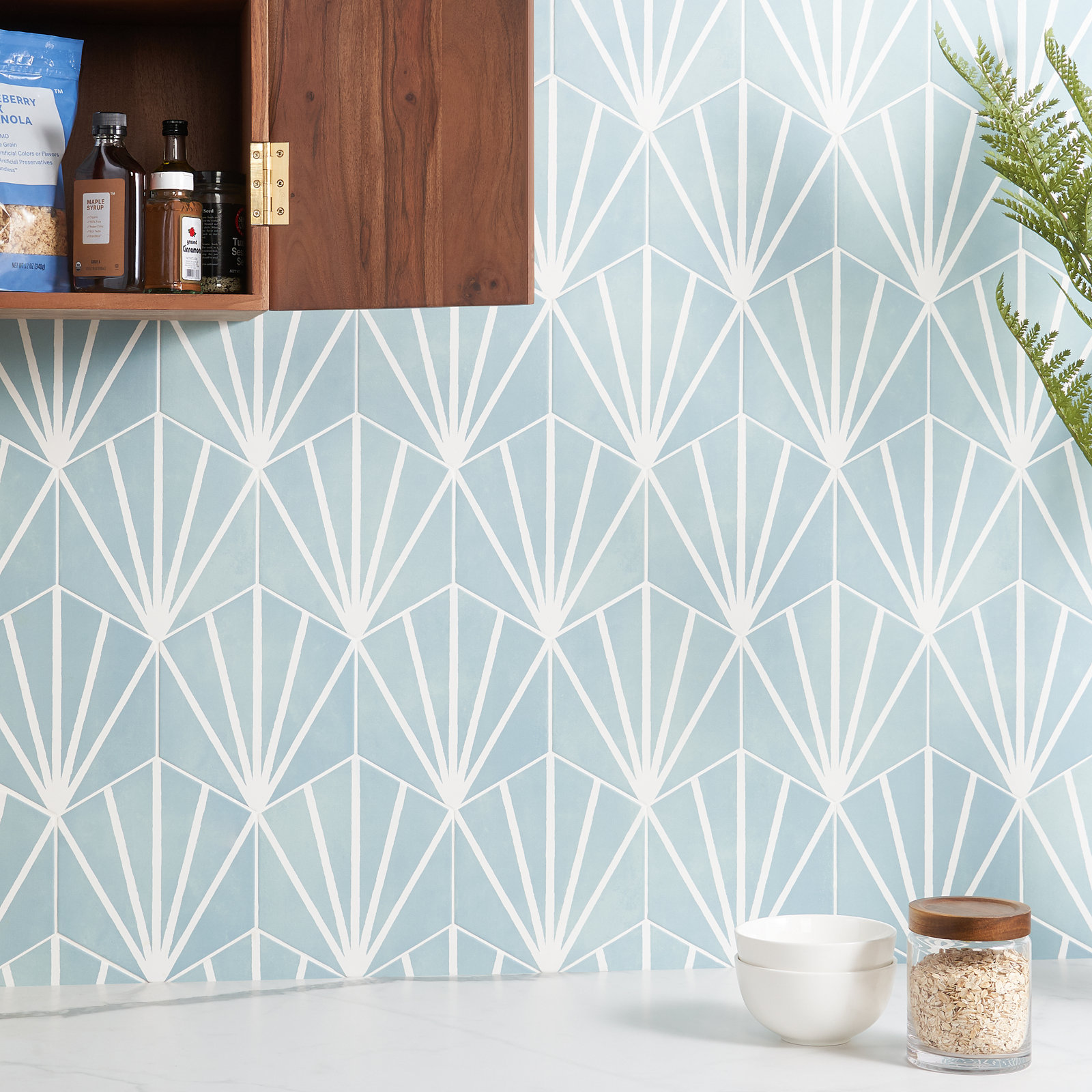GeoHex Deco 8" Porcelain Tile, Turquoise