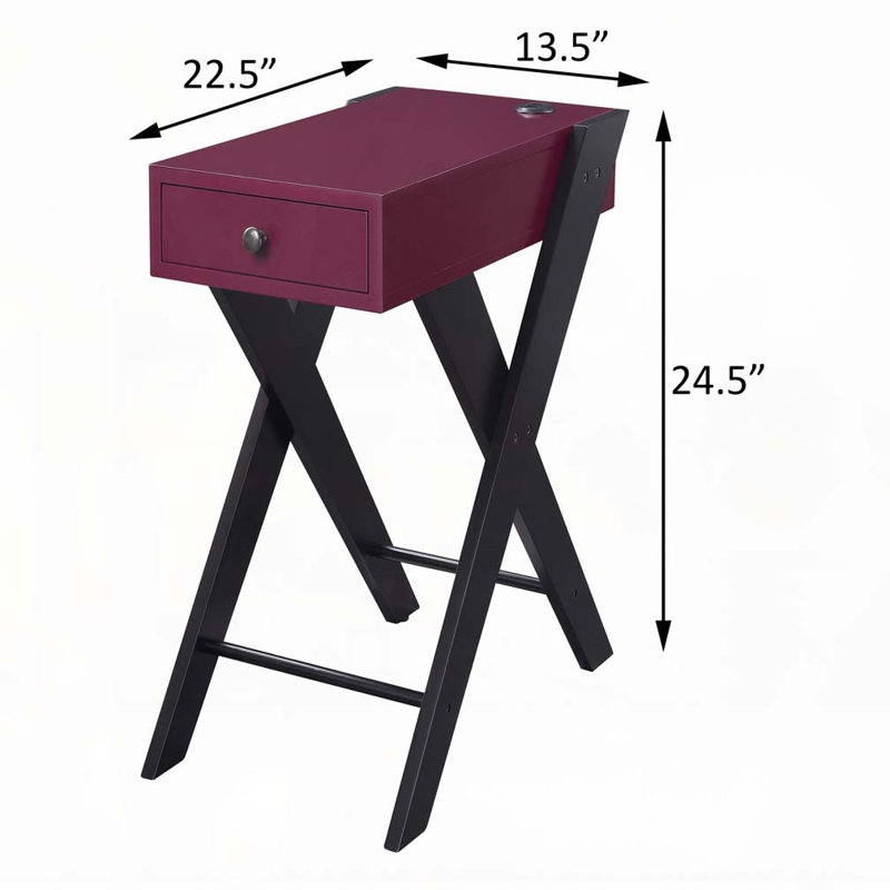 Burgundy Side Table with USB Ports, Burgundy