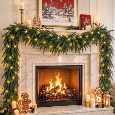 9FT Artificial Norfolk Pine Garland , for mantels, stair railings, door frames, wedding arches, store windows, table centerpieces, and Christmas party backdrops