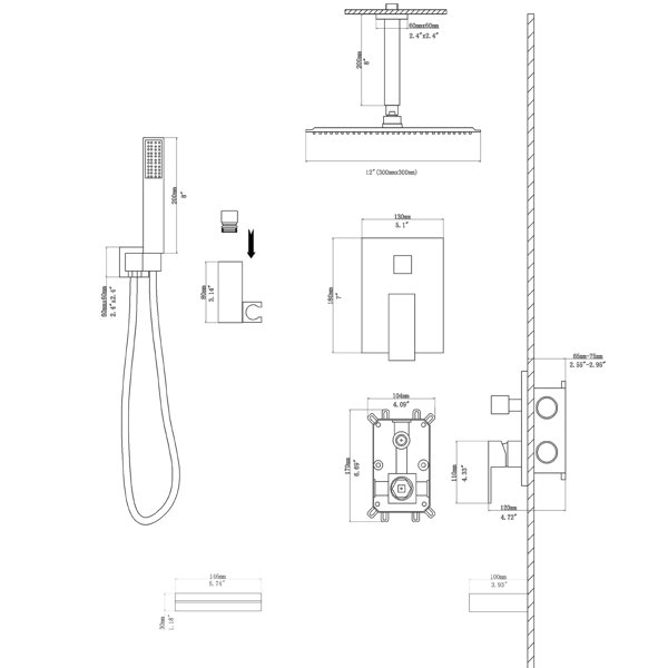 Mocoloo Complete Shower System with Rough in-Valve