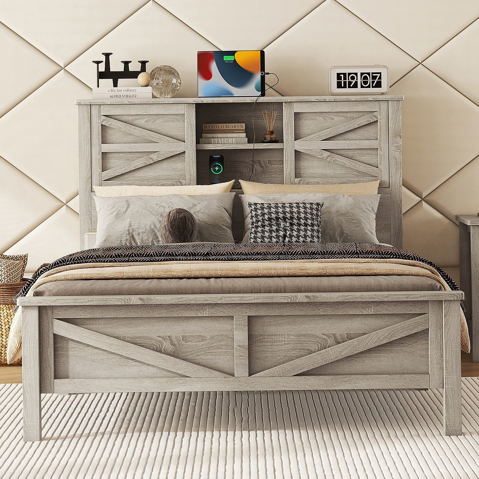 Mercer41 Charming Platform Bed With Double Sliding Barn Door And ...